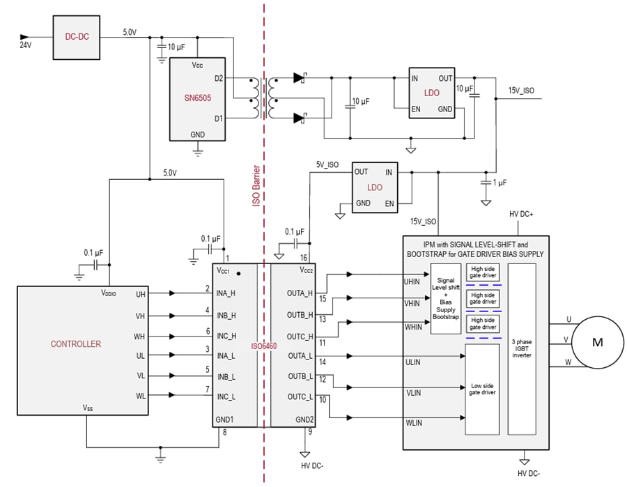 Application Circuit Diagram - Texas Instruments ISO6463 Digital Isolator